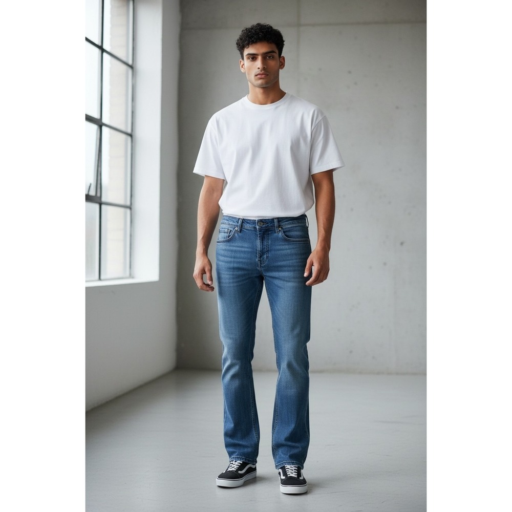 TK AXEL Men's Slim Boot Medium Wash  Button Back Pockets Size 32x32 (34"X31")